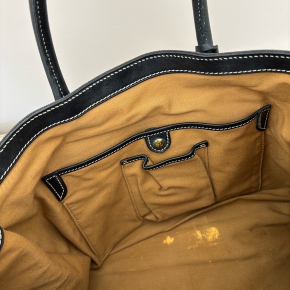 Ralph Lauren Black Leather Handle Tassel Charm Large Canvas Tote Bag - Picture 9 of 9